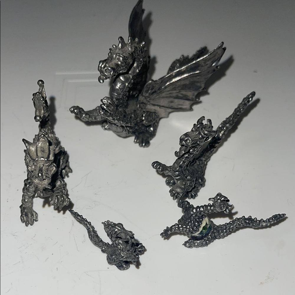 Silver pewter dragon  Accents with Intricate Patterns and Organic Shapes